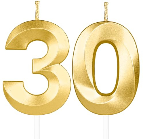 Yiran 3D Birthday Candles, Gold Candle Number 30th Candle for Her, Birthday Candle for Cake,Men Women Cake Topper Birthday Candles Number 30 Birthday,Party Wedding Anniversary Celebration Supplies