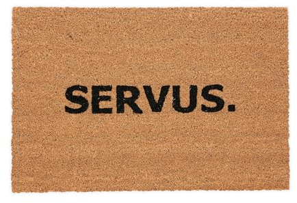 Relaxdays Fußmatte Kokos, 60x40 cm, Servus-Schriftzug, Rutschfester Fußabtreter, Türmatte innen & außen, Natur/schwarz