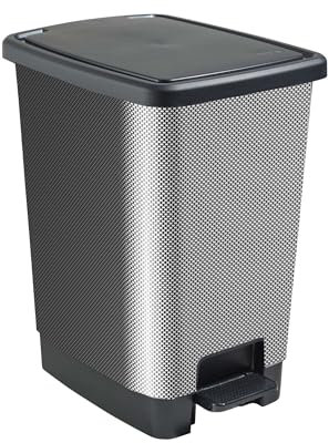 SUNDIS Cover Bin, poubelle à pédale 30 L, rectangulaire, en plastique recyclé, aspect carbone, avec anses pour accrocher et cacher le sac, pour cuisine, bureau, buanderie, atelier, salle de bain