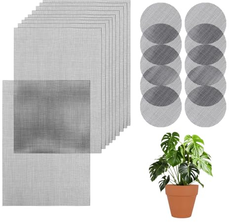 CYZBL 20Pcs Flower Pot Hole Mesh Pad, Bonsai Mesh Drainage Screens, Glass Fibre Flower Pot Bottom Mesh, Cuttable Plant Screen Mesh Grid for Preventing Soil Leakage (Rectangular+Round)