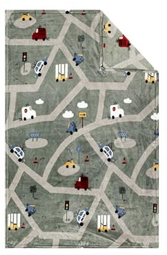 s.Oliver Kinderdecke 100x150 cm - Polyesterflausch Decke, warm & waschbar, Kuscheldecke Auto grün bunt