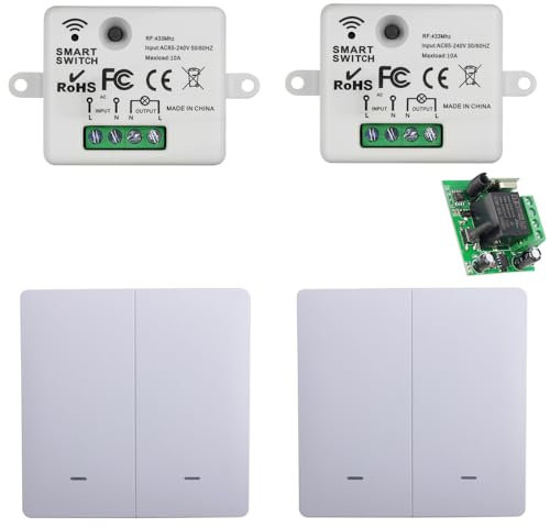 SUYUKUFU Wireless Light Switch Wall Panel RF Safety Code, AC 220V 85V-240V Remote Control Light Relay Switch Receiver for Electric Appliance, No Wiring Easy to Install (2 Receivers with 2 Wall Panels)