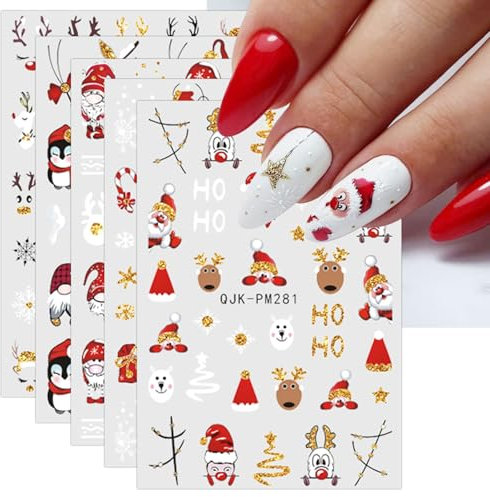 JMEOWIO Nagelsticker Weihnachten 10 Blatt Nail Art Sticker Selbstklebend Nagelaufkleber Glitzer Schneeflocke Weihnachten Winter Urlaub Gold Dekoration Nageldesign Zubehör
