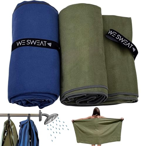 We Sweat's (2 Pack) Microfiber Towels Perfect for Travel, Gym Shower & Camping. Ultra Compact - Lightweight Shower Towel - Soft and Absorbent Silver Ion Odor-Free Absorbent Fiber - Quick Dry Towel