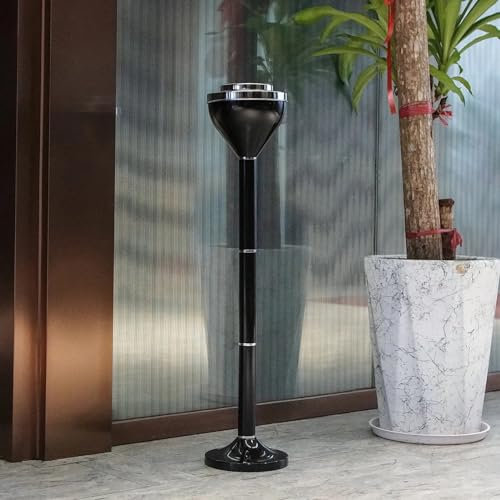FAZENHUA Hochwertiger Aschenbecher, Standaschenbecher aus Edelstahl, 3 Fächer, höhenverstellbar, gewerblicher Aschenbecherbehälter mit Deckel für Haus, Garten, Terrasse/Schwarz/80 x 18 cm