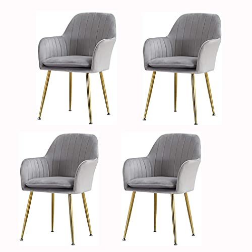 WLCNYL Esszimmerstühle aus Samt, 4er-Set, Sessel mit Metallbeinen, Flanell-gepolsterter Lounge-Sofa-Sessel für Freizeit/Büro/Empfang/Wohnzimmer/Küche (Farbe: Grau, Größe: Goldene Beine)
