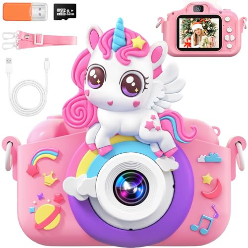 Gontence Appareil Photo Instantané Enfants, 2.4 Écran Selfie Appareil Photo instantané Enfant avec Carte de 32GB & 3 Rouleaux de Papier d'impression, Jouet Cadeau Noël Fille Garcon 3 à 12 Ans(Rose)