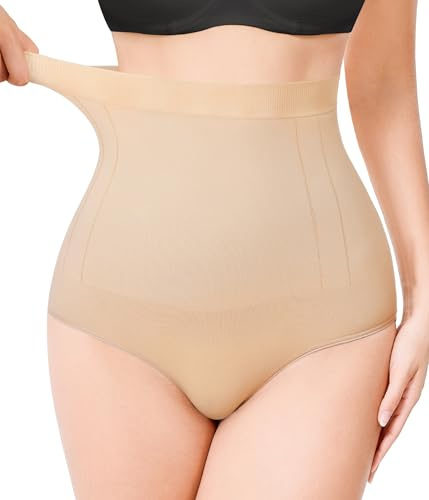 KUMAYES Braga Faja Reductora Mujer Invisible Cintura Alta Braguitas Moldeadoras de Barriga Levanta Glúteos Faja Sin Costuras Ajustable con de Hombro (FR/ES, Letras, L, Regular, Regular, Beige)