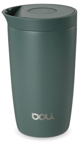 Doli Thermo Kaffeebecher Forest 340ml - Doppelwandiger Edelstahl Thermoisoliert - Hält Getränke bis zu 6h Heiß - Einhändiges Öffnen und Schließen