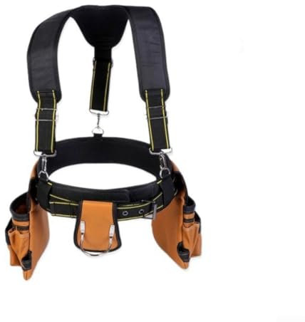 Eawfgtuw Ceinture à outils professionnelle avec bretelles - Gilet à outils de travail robuste - Plusieurs poches réglables - Pour charpentier, électricien, ouvrier du bâtiment, noir et marron (A)