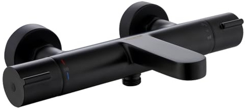 GOTHERN G31004 Badewannenarmatur Thermostat Duscharmatur für Dusche und Badewanne Wasser Mischbatterie Wandhalterung (Schwarz)