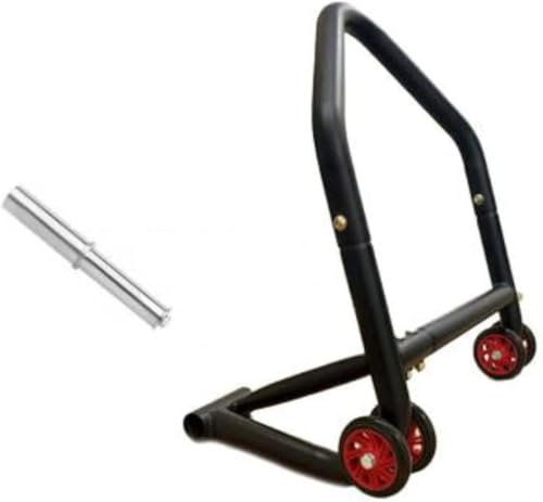 Genial Motor - Cavalletto per moto con braccio singolo, cavalletto posteriore nero con perni inclusi, cavalletto in ferro trattato con ruote in nylon, carico massimo 300 kg. (PIN H)