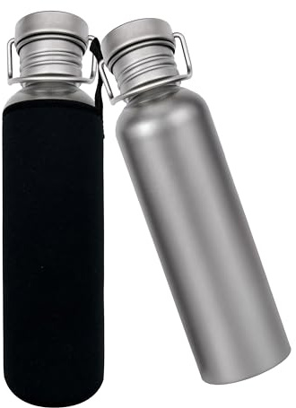 FloraVigo Bouteille d'eau en titane de 750 ml avec sac de transport, avec un sac à main, anti-fuite pour sport, cyclisme, randonnée, pique-nique, alpinisme, course, thé, café