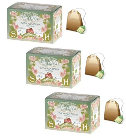 Sweet Herbs® | Tisana Malva | Infuso Biologico alla Malva Rilassante Sera - 3 x 20 Filtri in Singole Bustine (60 Gr)