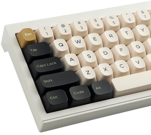 Sunzit Double Shot PBT Keycaps,171 Keys YMK Profile Keycap | Classic Black & White Gold Custom Dye-Sub Retro Keycap Set for Cherry MX Switches ISO/ANSI UK Layout Mechanical Gaming
