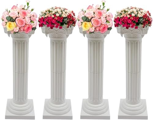 Elegant Wedding Columns Set - 4PCS Plastic Greek Pillars for Flower Pot Stands and Decorative Displays