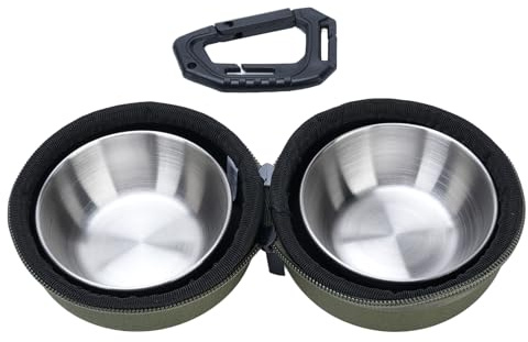 Fabater Double Bols de Voyage pour Chien, Bol de Nourriture et d'eau Portable en Acier Inoxydable avec Sac EVA pour Les Aventures en Plein Air (Vert OD)