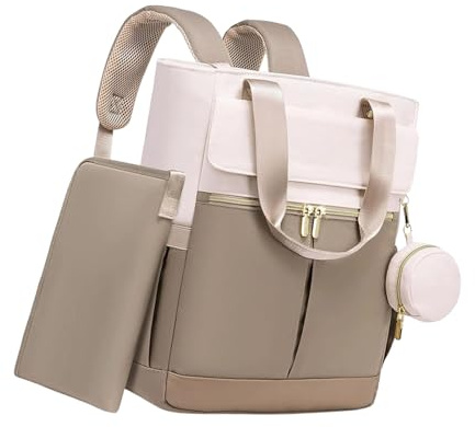 Cenifin Spazioso zaino avvolgente impermeabile con scomparti multipli pannolino borsa a tracolla per il lavoro pendolare per i viaggi, pratica borsa madre in poliestere, marrone