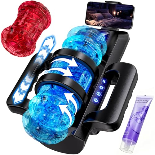 Automatic Male Masturbators Sex Toyscouples for Man - Male Masterubaters Hands Free Penis Vibrator Adult Toys with 10 CM Thrust & Rotate, Pocket Pussy Realistic Vagina Male Sex Toys with Phone Holder