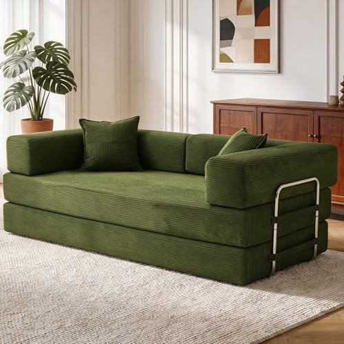 Vipbear Divano di alta qualità, 200 cm, in resistente velluto a coste con schiuma ad alta densità, 5 in 1, trasformabile, versatile, senza struttura interna, divano a 3 posti con funzione letto, per