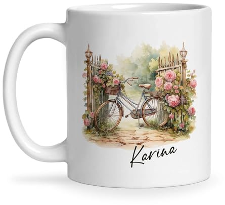 Porcelana Tazas Bicicleta Antigua Y Cerca De Rosas Té Con Bicicleta Antigua Taza Cerámica Humor Tazas De Té Para Desayuno Mujer Abuela 330Ml