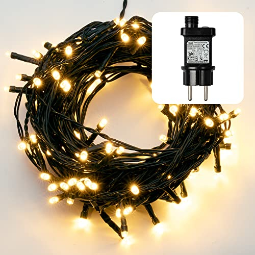 hellum Lichterkette außen 80 LED warmweiß, LED Lichterkette innen, mit Timer, 7.9m beleuchtete Länge, strombetrieben mit Stecker Kabelfarbe grün <59 Lumen 577334