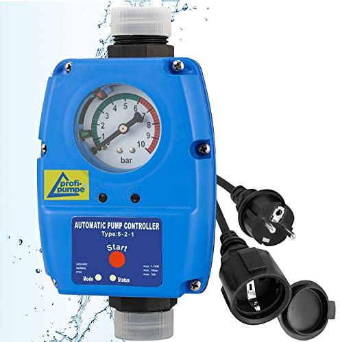 Pumpensteuerung Druckschalter mit Manometer Druckwächter einstelbar 6-2-1 Automatic-Controller Durchflusswächter verkabelt für Hauswasserwerk Pumpe Brunnenpumpe Kreiselpumpe Tiefbrunnenpumpe