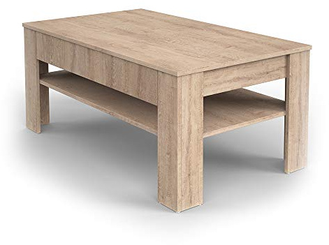 Vicco Couchtisch Milan, Sonoma, 92.2 x 65 cm | mit Ablagefach zur Aufbewahrung von Zeitschriften und Fernbedienungen