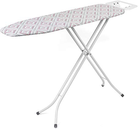 Kleeneze Collapsible Ironing Board – Large Ironing Table, Adjustable Height, Anti-Slip Feet, 100% Cotton Cover, Lightweight & Compact Storage, Iron Rest, Left/Right-Handed, 114 x 34cm, Diamond Stripe