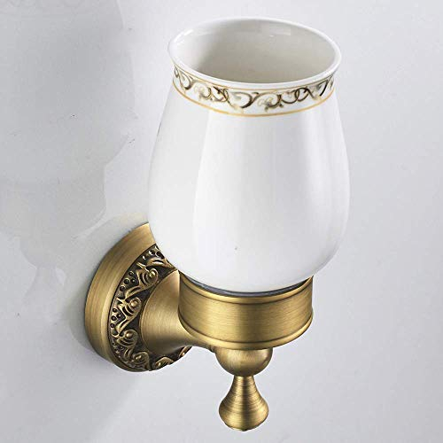 Zahnbürstenhalter Gold mit Keramik Becher für Badezimmer, Becherhalter aus Messing, Wandmontage
