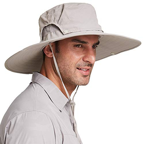 Gisdanchz Cappello Trekking Uomo Tesa Larga,Cappello Sole Anti UV Caccia Pesca Canottaggio Pescatore Impermeabile Uomo Safari Militare Estivo Traspirante,Cachi