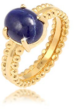 Elli PREMIUM Ring Damen Bandring Elegant mit Lapis Lazuli Edelstein aus 925 Sterling Silber Vergoldet