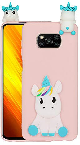 HopMore Kompatibel mit Xiaomi Poco X3 NFC Hülle Dünn Silikon Weich Gel 3D Tier Motiv Slim Case Stoßfest Handyhülle Xiaomi X3 NFC Silikonhülle Schutzhülle Cover - Rosa Einhorn