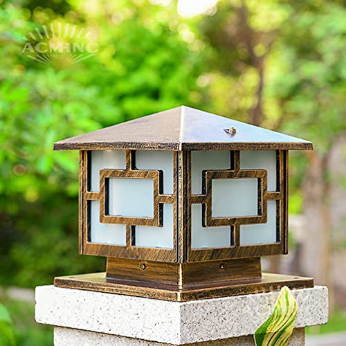 ACMHNC Sockelleuchte Außen Antik, Außenleuchte Anthrazit Vintage in Antikem Look, E27 Pollerleuchte Aus Aluminium Und Acryl, IP54 Gartenlampe, Hof Garten Gehwege Einfahrten Wegeleuchte,Bronze,15CM