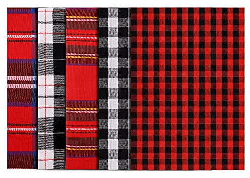 SAVITA 5 pezzi 45 x 45 cm tessuto natalizio scozzese, 100% cotone, stampa a quadri, fasci di quadri di bufalo natalizio per cucito, patchwork, decorazioni fai da te