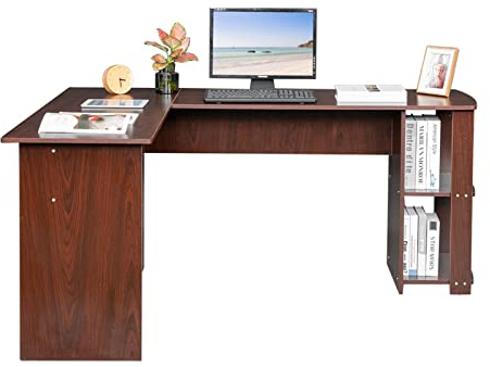 Laptop-Tisch Computertisch L-förmiges Holz Pc. Schreibtisch mit zweischichtigen Bücherregalen rechtwinklig Schreibtisch-Workstation-Ecke Pc. Schreibtisch mit bücherlosen Home Büromöbeln Arbeitstisch f