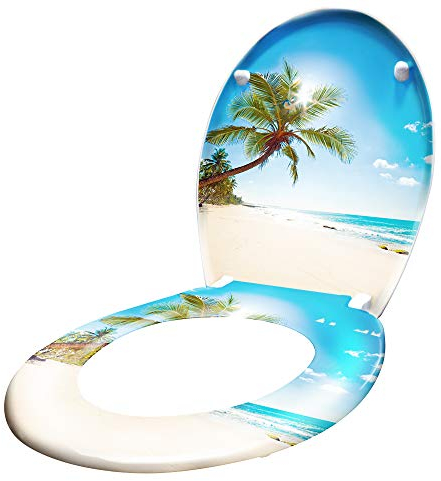 ACXIN WC Sitz mit Absenkautomatik Klodeckel mit Absenkautomatik aus Duroplast und Edelstahl, Antibakteriell, Leicht zu Reinigen, Abnehmbar (Strand)