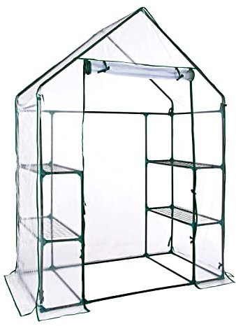 GardenKraft 10739 Walk-In Greenhouse / 4 Sturdy Mesh Shelves For Plants / UV Resistant & Tear Resistant Transparent PVC Cover / Strong Powder Coated Steel Frame