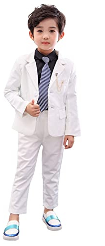 LOLANTA 2 Piece Boys Suits Set, Kids Blazer & Trousers, Leisurewear or Wedding Party Pageboy Outfit, White, 8-9 Years, 140