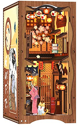 CUTEBEE DIY Book Nook Kit – DIY Miniatur Haus Kit mit Möbeln und LED-Licht, 3D Puzzle Buchstützen aus Holz, Modellbausätze für Erwachsene zum Bauen (Under The Sakura Tree)