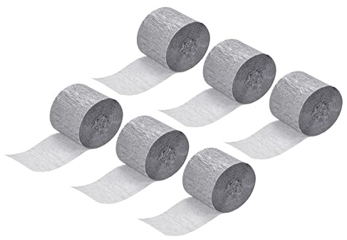 sourcing map 6 Stück Krepppapier Luftschlangen Party Luftschlangen Dekorationen 1.37 Zoll Breit 32ft Lang für verschiedene Geburtstagsfeiern Hochzeiten Festivals Partydekorationen Silber Ton