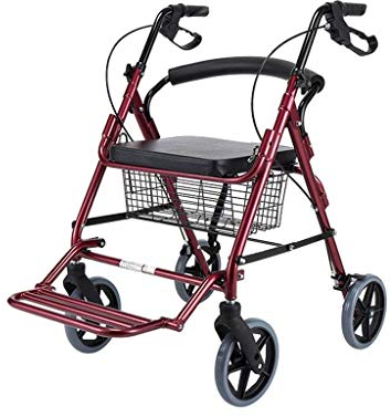 Walker Faltbarer Walker Leichter Rollatorkorb und Stangenhalter Pu-Reifen Höhenverstellbarer Rollator mit Rückenlehne und Sitz, Rot Little Surprise