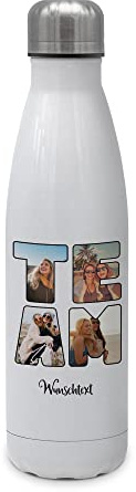 PhotoFancy® - Personalisierte Trinkflasche 'TEAM' - Thermo-Trinkflasche mit eigenem Foto und Text selbst gestalten - Thermosflasche aus Edelstahl - 500 ml