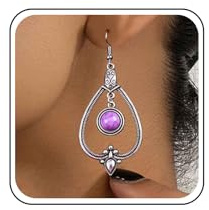 Inilbran Boho Tribal Wassertropfen Ohrringe Tribal Hohlen Tropfen Ohrringe Vintage Hohlen Tropfen Ohrringe Lila Kugel Perle Baumeln Ohrringe Schmuck Für Frauen Und Mädchen