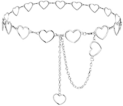 Körperkette Men, Taillenkette Silber Gothic Hohl Herz mit Quaste 105cm Metalllegierung Taillenkette