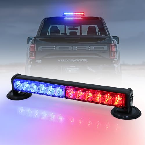 Dinfu 12 Zoll Blinken LED Warnleuchte Akku Blau + Rot Lichtleiste, 12v led Sicherheitswarnleuchten mit 14 Blinkende Stroboskop-Modi für Auto Pkw Truck Traktor KFZ LKW(mit Zigarettenanzünder)