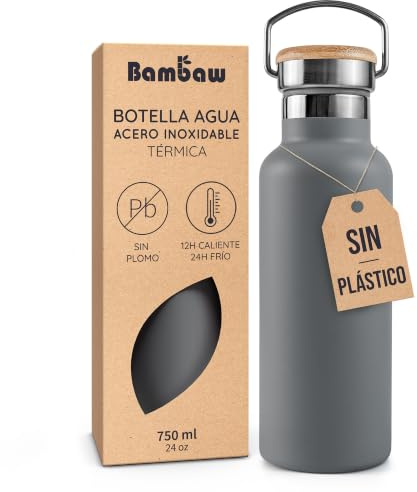 Bambaw Metall Trinkflasche 750ml, Thermosflasche 750ml Edelstahl, Schlank & Auslaufsicher, Leicht zu Tragen, Für Heiß- & Kaltgetränke, Aus Rostfreiem Metall (Anthrazit)