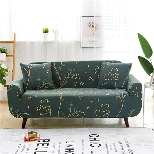 Gambo Sofa Überzug Zweige Blumen Grün Sofabezug 3 Sitzer Stretch Sofahusse Elastischer Sofabezug Spandex Sofa Überzug Anti-Rutsch Waschbar Sofa Protection Cover Schonbezug Couch