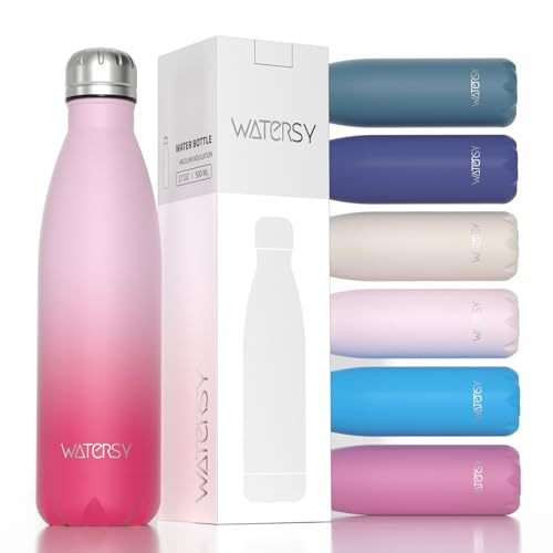 WATERSY Gourde Isotherme en Acier Inoxydable à Double paroi en Métal pour Garder au Froid Pendant 24 Heures et au Chaud Pendant 12 Heures - Bouteille de Sport en métal sans BPA - 500 ml