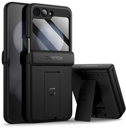SURITCH for Samsung Galaxy Z Flip 5 Case with Screen Protector & Hinge Protection & Foldable Kickstand, All-Inclusive Shockproof Protective Matte Cover for Samsung Galaxy Z Flip 5 5G(2023)-Black